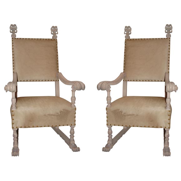 Pair of Bleached Italian  Chairs with Ponyskin For Sale