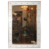 Vintage Vitrolite White Glass and Brass Mirror
