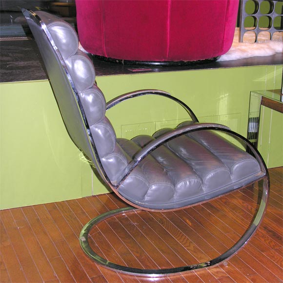 Chrome Leather Arm Chair in the Style of Milo Baughman