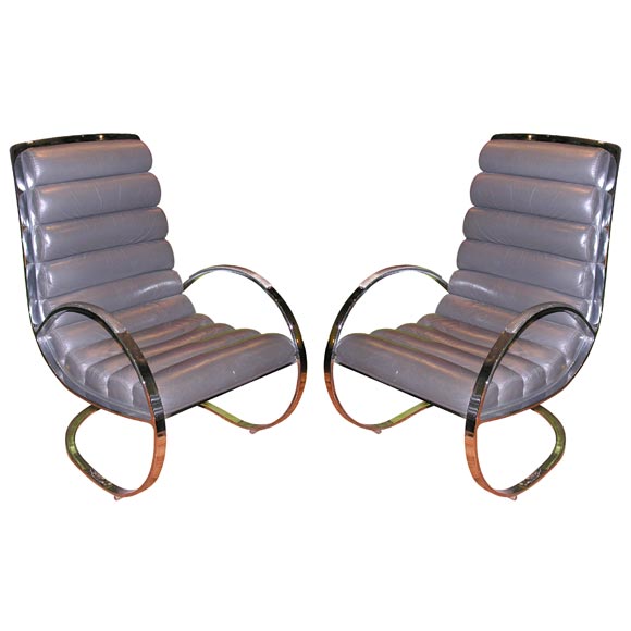 Leather Arm Chair in the Style of Milo Baughman