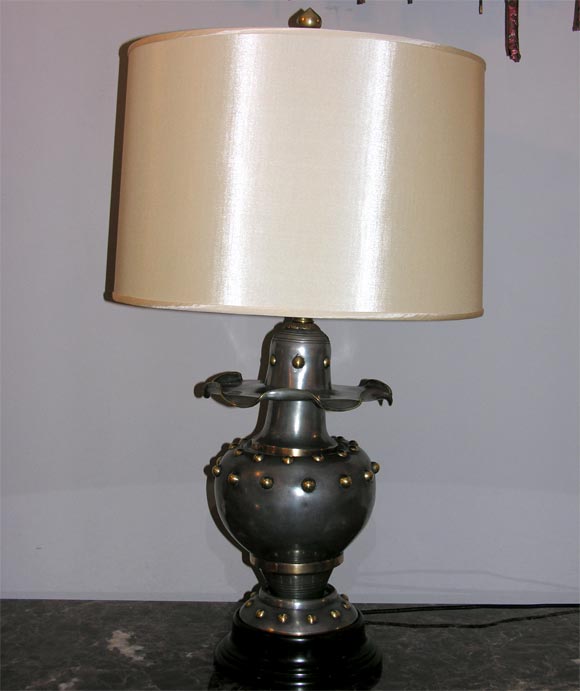 A pair of Pewter and Brass Classic Modern Table Lamps