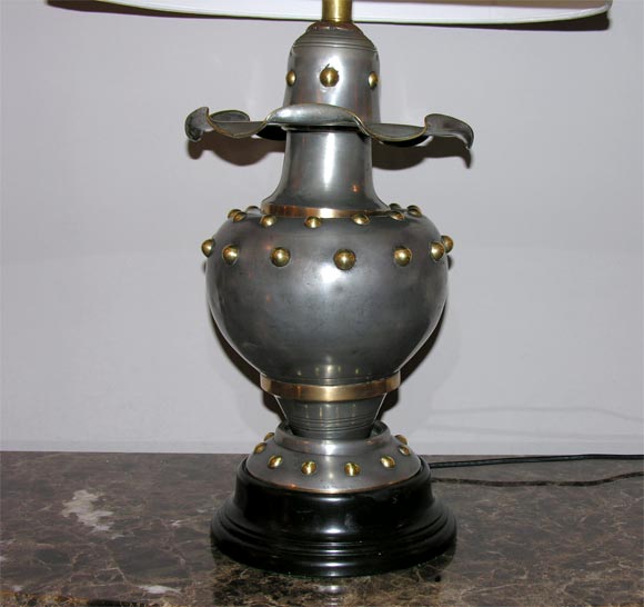 A Pair of  Pewter and Brass Classic Modern Table Lamps 1