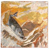 Bluefish Mosaic made from ripped paper on wood panel