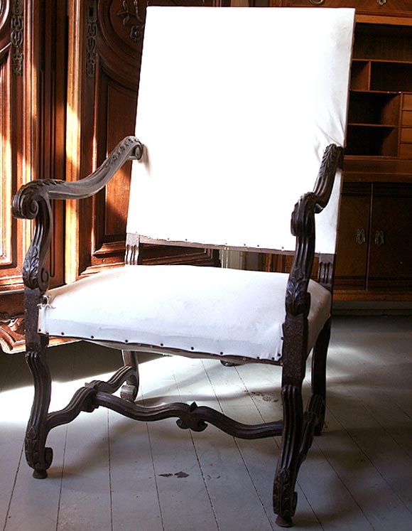 Pair 19th c. Walnut Open Armchairs