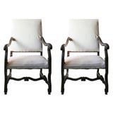 Pair 19th c. Walnut Open Armchairs