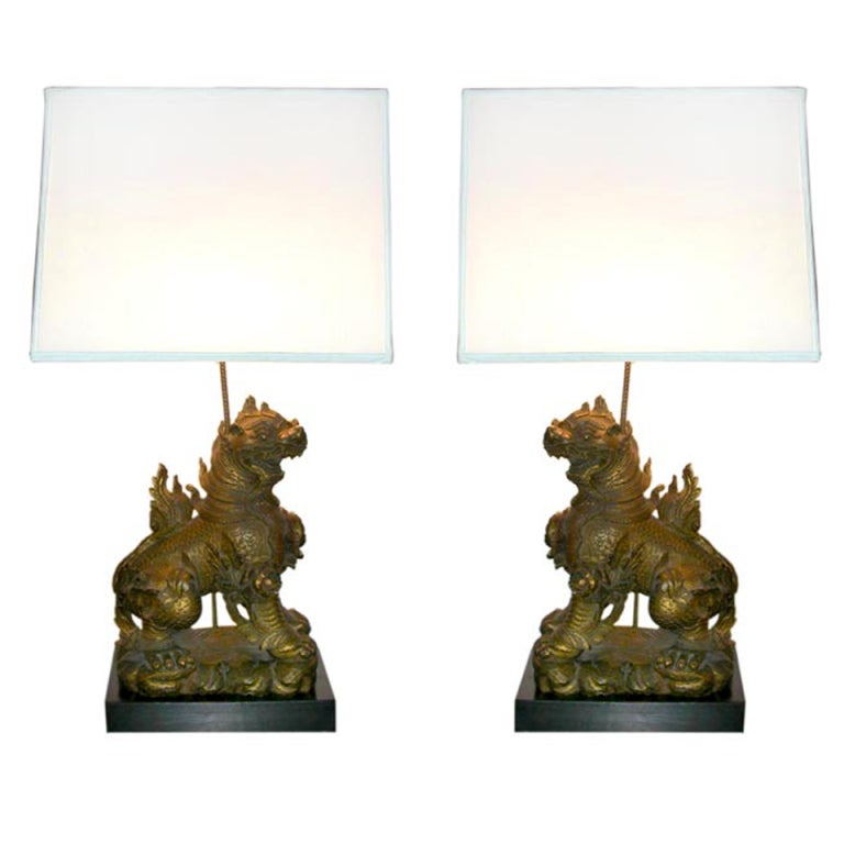 Pair of James Mont Foo Dog Lamps