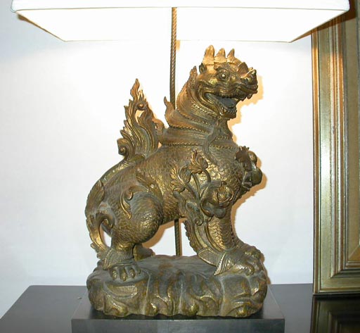 Gilt Pair of James Mont Foo Dog Lamps