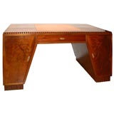 #1076 Art Deco Free-Standing Flame Mahogany Double-Pedestal Desk