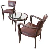 40s Walnut & Leather Armchairs w/ Italian Ponti end Table