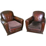 Pair of French 40s Leather Club Chairs