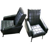 Pair of Italian Black Leather Armchairs