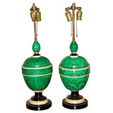 Pair of Faux Malachite Lamps