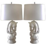 Pair of French Plaster Horse Lamps