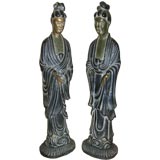 Pair of James Mont Carved Wood Figures