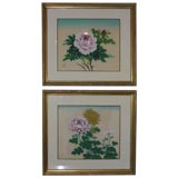 Antique Pair of Japanese paintings on silk