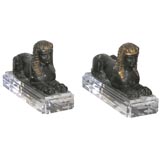 Pair of Carved Wood Sphinxes