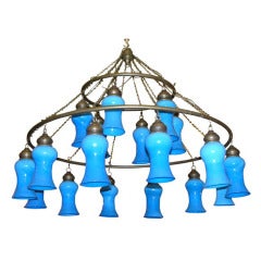Egyptian Handblown Chandelier with Turquoise Bell-Shaped Glass