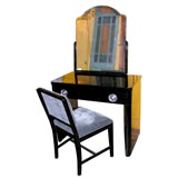 Retro Norman Bel Geddes Lacquered Vanity with Chair and Mirror
