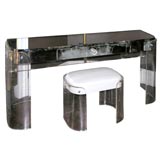 Karl Springer Lucite and Stainless Steel Vanity With Stool