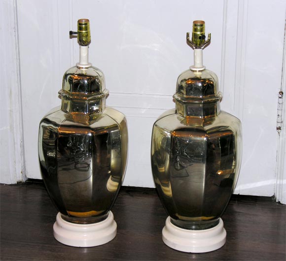 Pair of 1930's Mercury Glass Ginger Jar Shaped Lamps