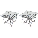 Pair of 1970's Chrome and Glass End Tables