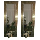 pair of brass & mirror sconces