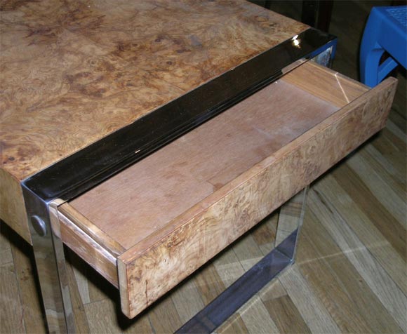pair of Paul Evans chrome and burl wood endtables