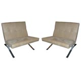 Pair of aluminum and pigskin lounge chairs