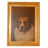 Signed Victorian Painting of a St. Bernard in Original Frame.