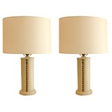 Ivory Leather Table Lamps with Brass Detail