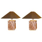 A Pair of Manhattan 1970's Marble and Black Lucite Lamps