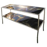Nickel Bamboo Two Tiered Mirrored Console Table