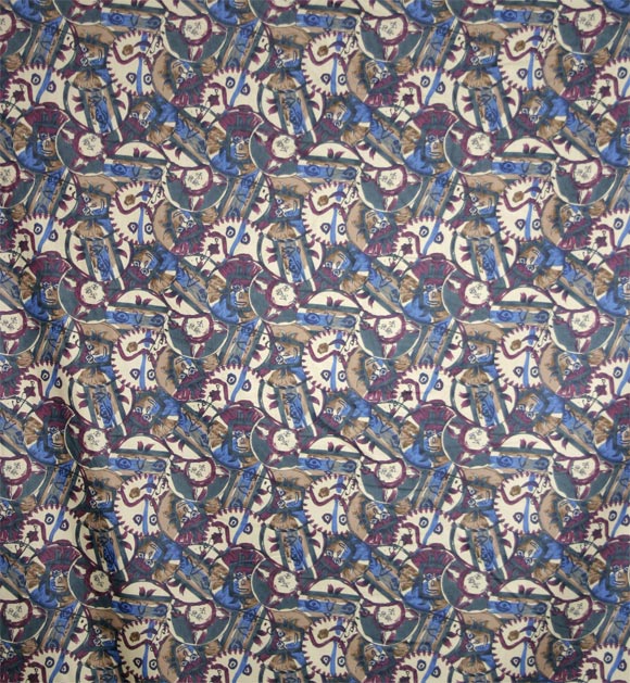 Amazing find- 67 yard bolt of authorized Pablo Picasso fabric created for the Cafe Pablo Picasso in London, England.  Collage of Picasso images organized by Carolyn Winters for Pozitively Prints in the late 70's, installed in the early 80's. This