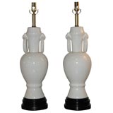 Pair White Ceramic Urn Form Lamps