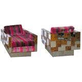 A Pair of Paul Evans Square Swivel Club Chairs.  Larsen Fabric.