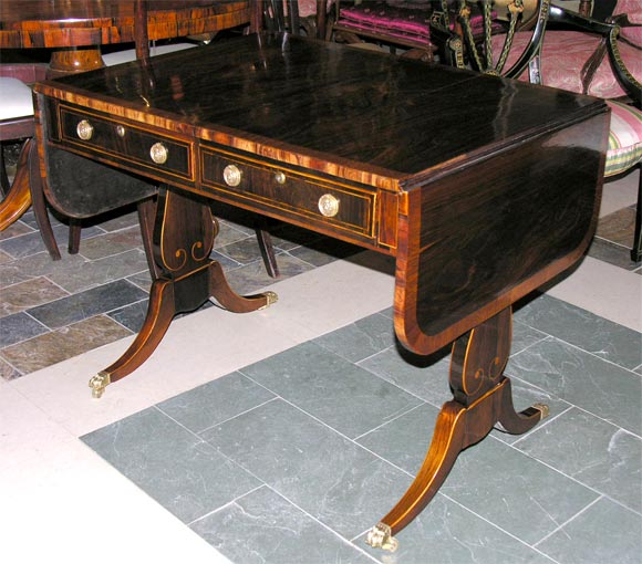 Regency Rosewood Blind Lyre End Sofa Table, ca 1815