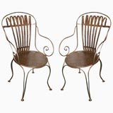 Pair of Antique French Steel Bistro Chairs