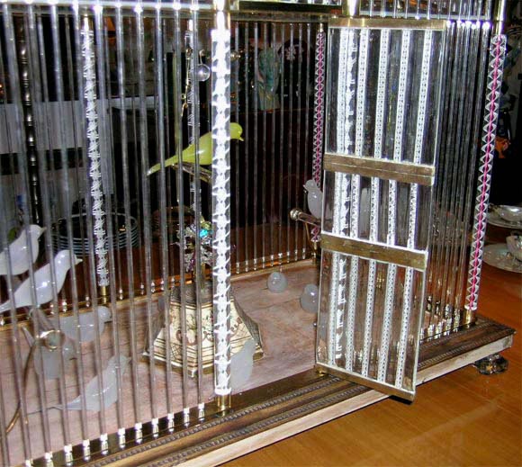 Mid-20th Century A Blown and Zanfirico Glass and Brass Birdcage, Venini 1950s