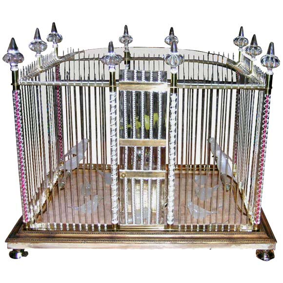 A Blown and Zanfirico Glass and Brass Birdcage, Venini 1950s