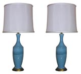 Pair of Blue Art Pottery Lamps
