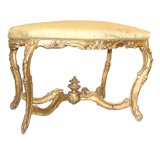 Louis XV Style Upholstered Handcarved Gilt Bench