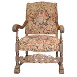 Antique C.1900 Wood Carved  OakTapestry Chair