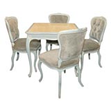 C. 1960 Blue Painted Card Table Set with Velvet Seats