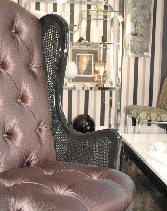 20th Century Black Cane Wing Chair For Sale