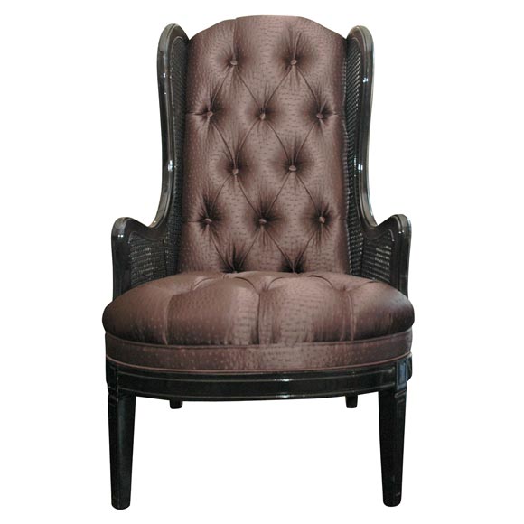 Black Cane Wing Chair For Sale