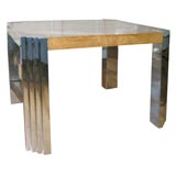 Burlwood and Chrome Table by Milo Baughman