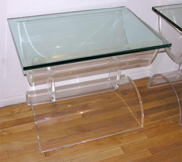 Pair of lucite base side tables