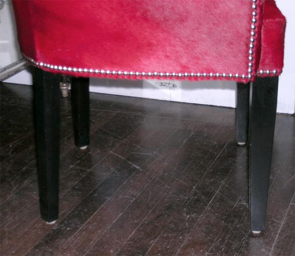 French Deco Style Cowhide Armchair with Nailheads 2