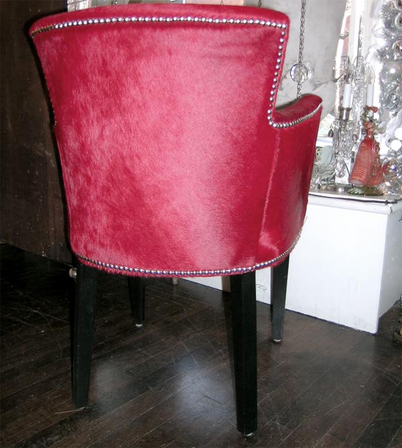 American French Deco Style Cowhide Armchair with Nailheads