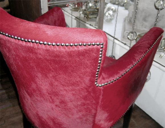 French Deco Style Cowhide Armchair with Nailheads 1